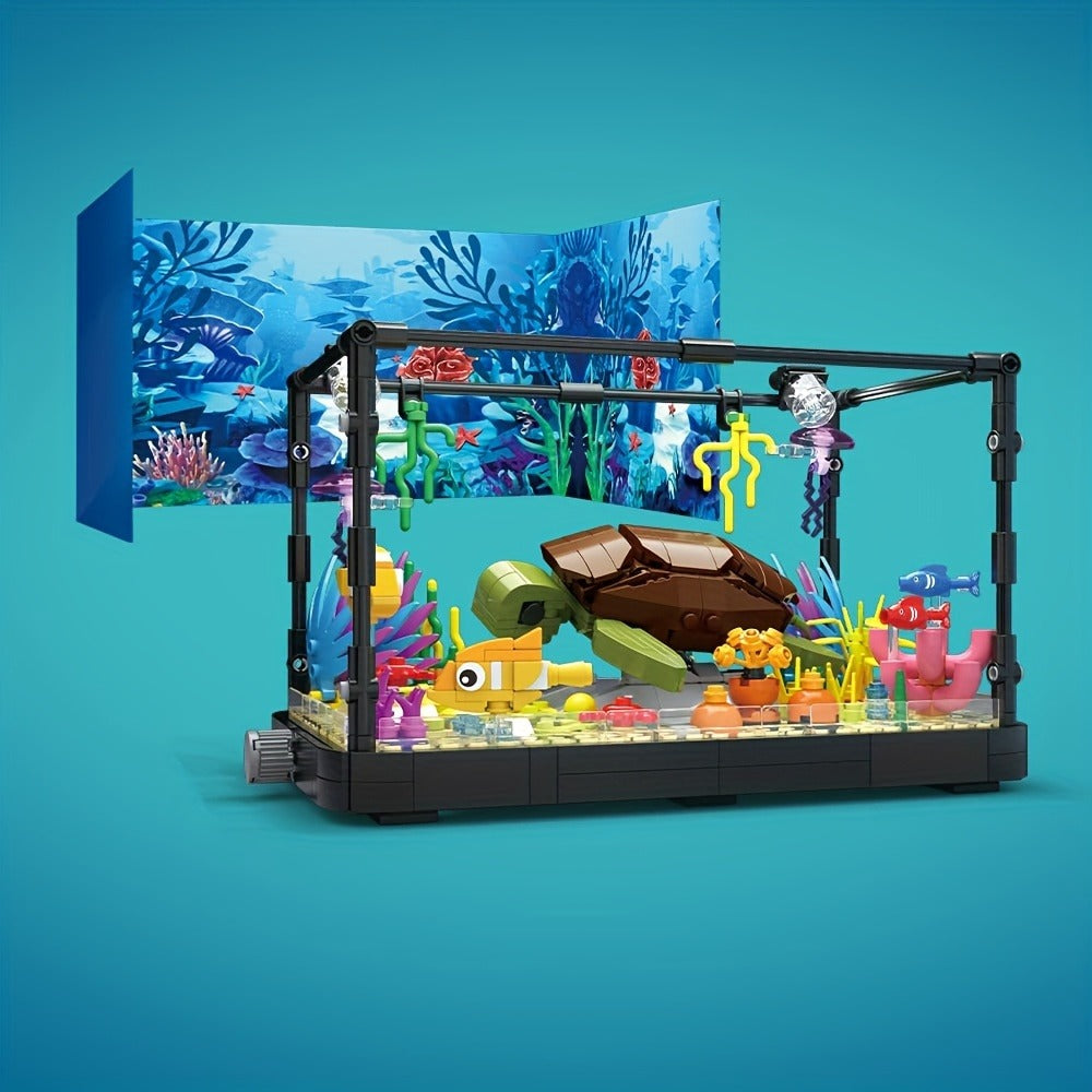 Marine Turtle Fish Tank Building Blocks Model Kit – Ocean Aquarium Animal Construction Set Easy Assembly Home Desk Decor Display Gift for Kids Teens Adults