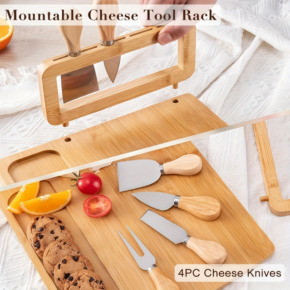 Rectangular 13.78 x 9.76-Inch Charcuterie Board Set with Four Knives in One- or Two-Set Options