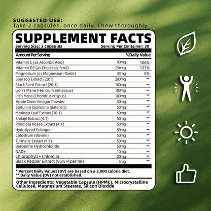 Herbal Supplement with CLEI Label, Soursop Graviola 24-in-1 Capsules, 60 Count, One or Two Bottles