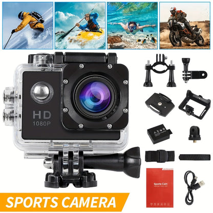 1080P 30fps-Labeled Action Camera with 170-Degree Lens, 2-Inch LCD, 900mAh Battery and Mounting Accessories