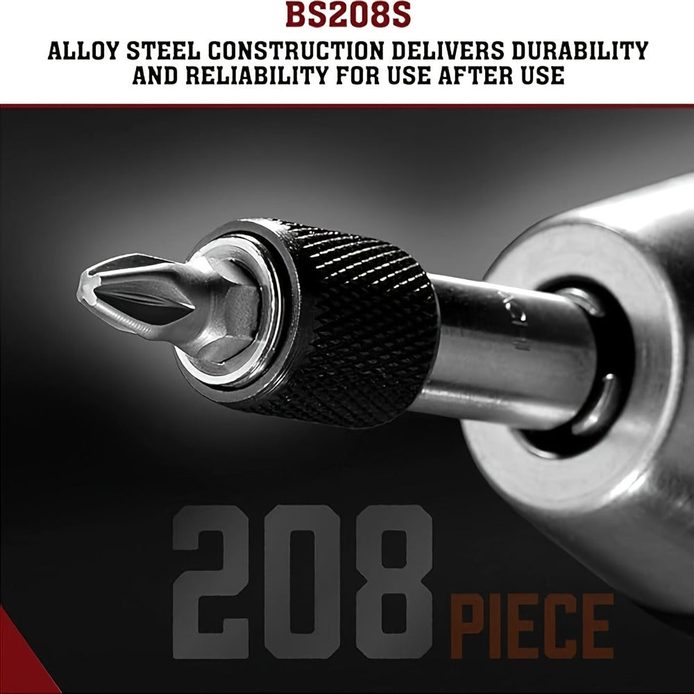 208-Piece Screwdriver Bit Set Impact Driver Kit - S2 Steel Torx Phillips Square Hex Nut Driver with Toolbox for Drill Power Tool DIY Auto Repair