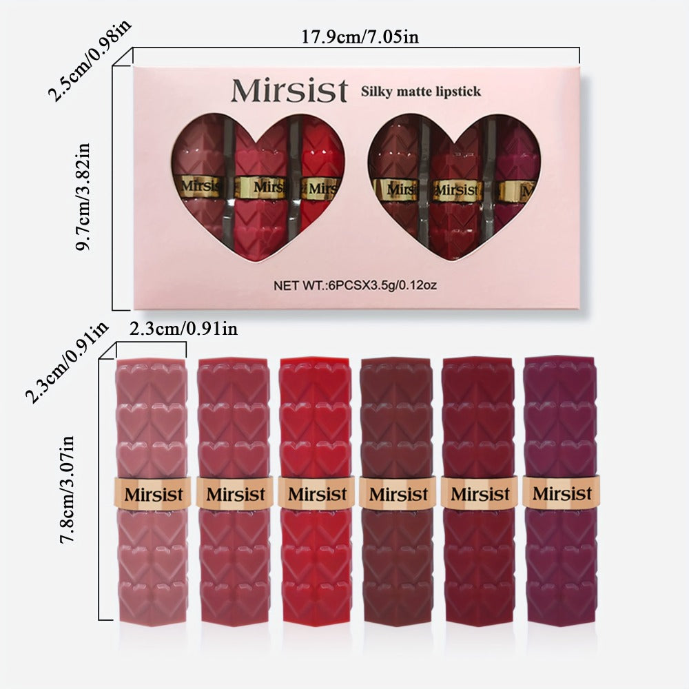 Lipstick Set, Mirsist 6-Piece Silky Matte Bullet Collection in Nude, Red, Brown, Berry and Plum Colors