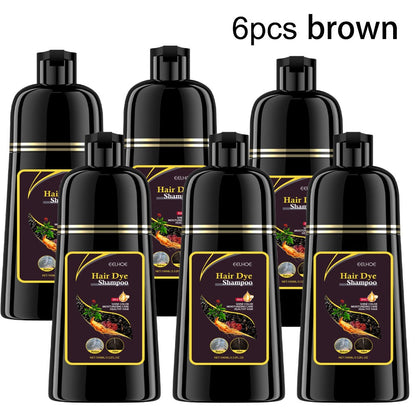 Hair Dye Shampoo 3-in-1 Color Conditioner Cooling Formula 6pcs Set — Black & Brown Gradual Gray Coverage, Unisex Long Hair Color Shampoo Gift