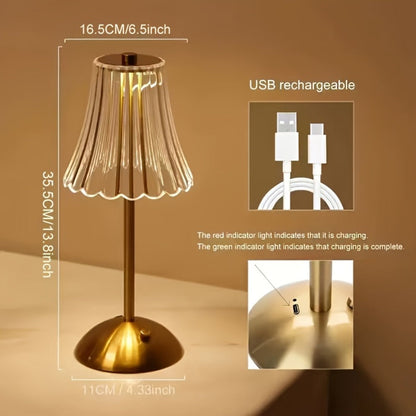 Pleated-Shade Rechargeable Table Lamp with Touch Control in Four Styles and One- or Two-Piece Options