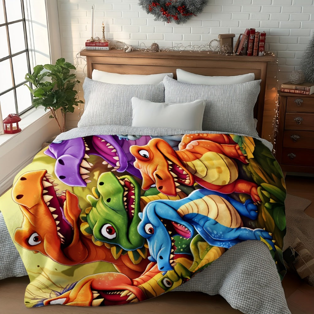 Colorful Dinosaur Print Flannel Blanket with Five Size Options from 29.9 x 39.9 to 60 x 80 Inches