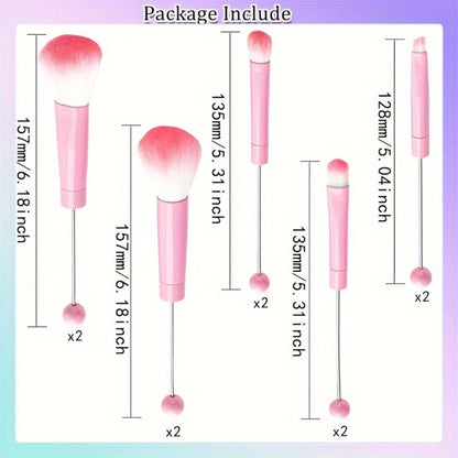 Makeup Brush Set, 10-Piece Bead-Ready ABS Handle Collection with Polyester Bristles and Eleven Color Options