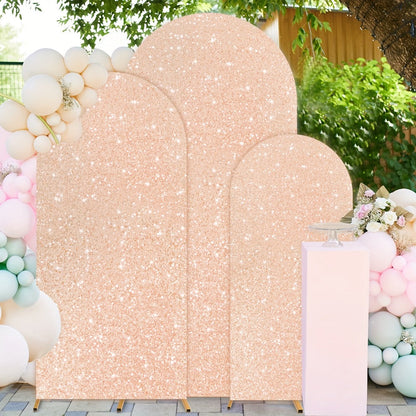 Three-Size Wedding Arch Cover Set for 4, 5 and 6-Foot Frames in Nine Metallic Sequin Color Options