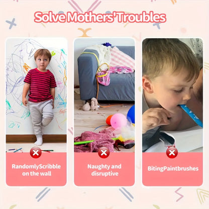 Portable Kids Magnetic Drawing Board with Four Shape Stamps, Tethered Stylus, Carry Handle and Slide Eraser