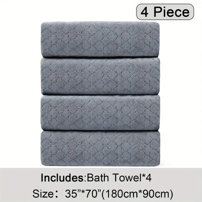 Oversized Bath Towel Set 4 Piece Diamond Pattern Microfiber - Ultra Soft Highly Absorbent Quick Dry | 10 Colors | Blue Green Black Gray Navy Orchid Brown Purple White Turquoise | Bathroom Hotel Gym Gift