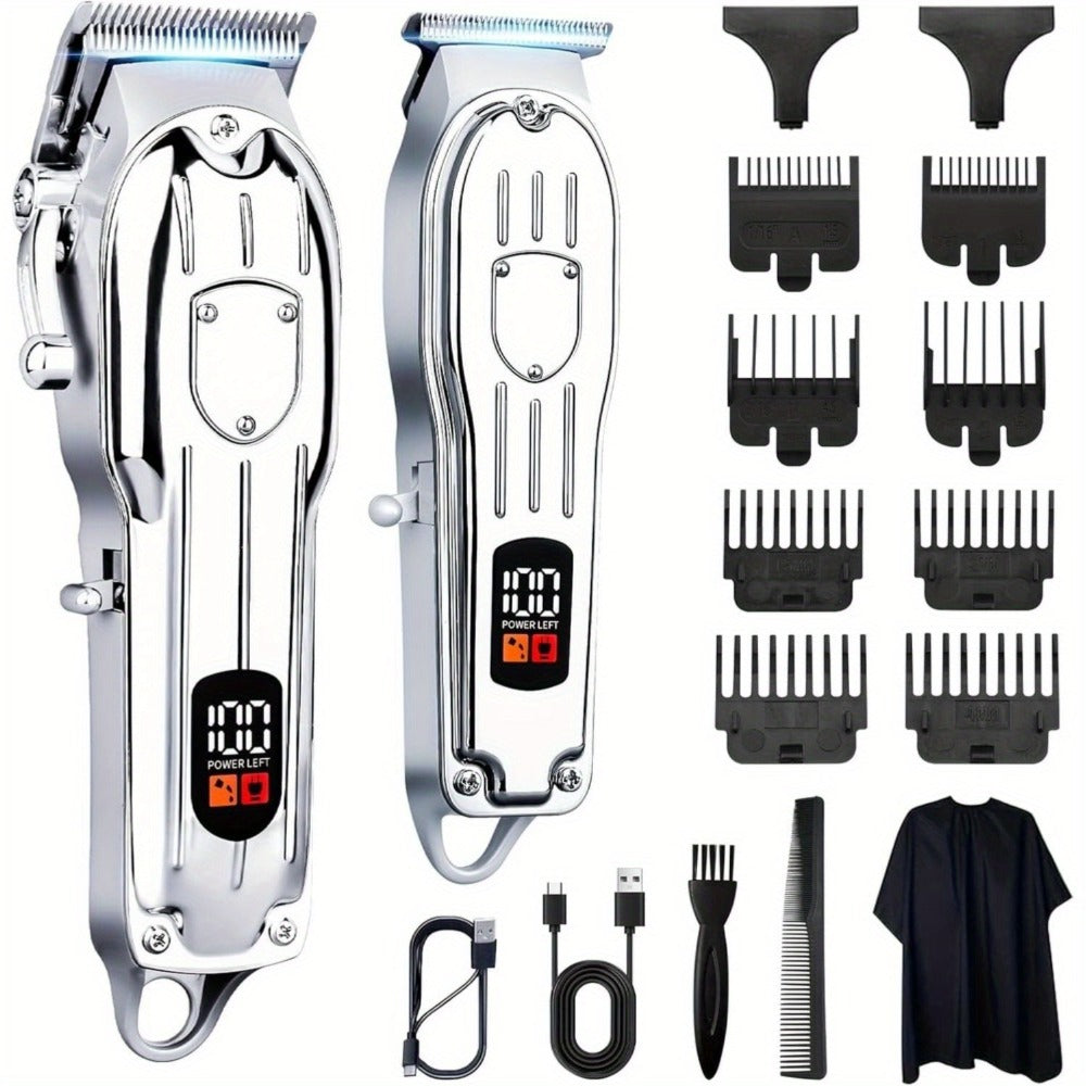 Hair Clipper Cordless Metal-Body Set with LCD Battery Display and Single or Two-Piece Color Options