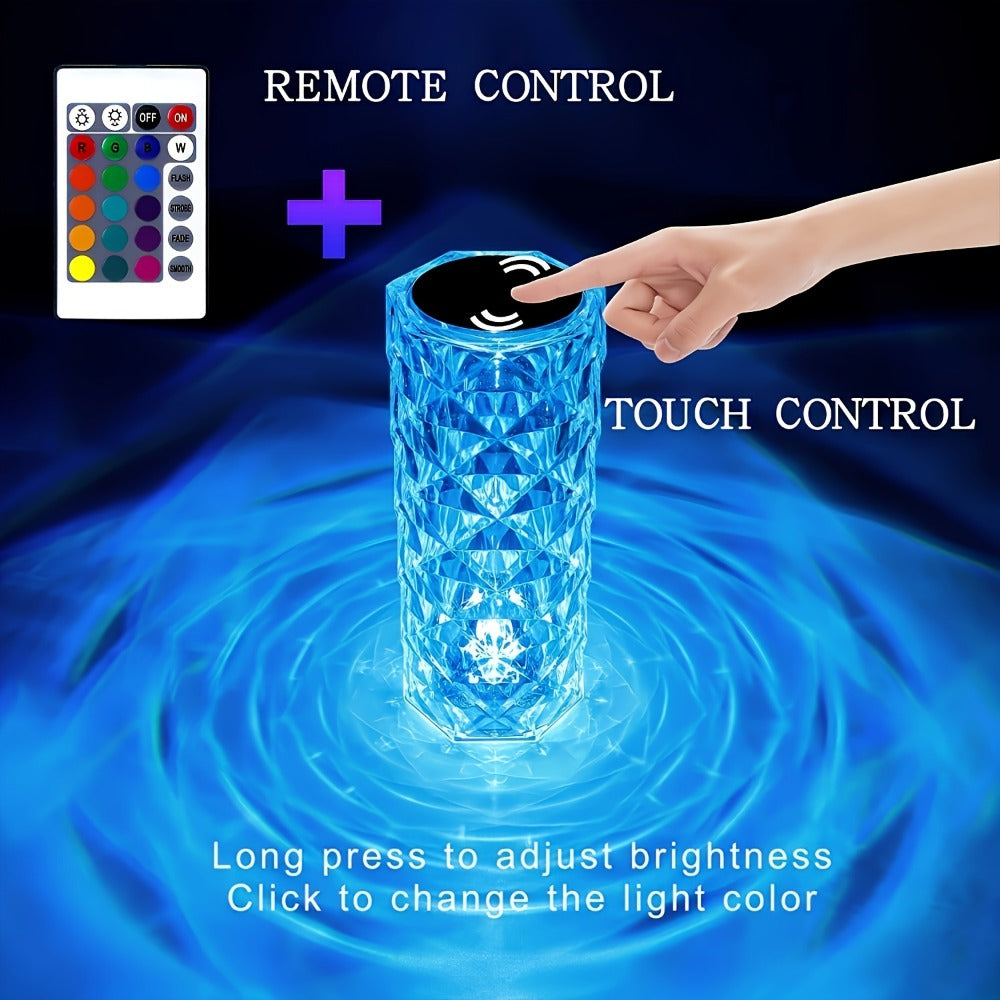 6.2-Inch Crystal-Style LED Table Lamp with 16 Colors, Touch Control, Remote and USB Power Lead