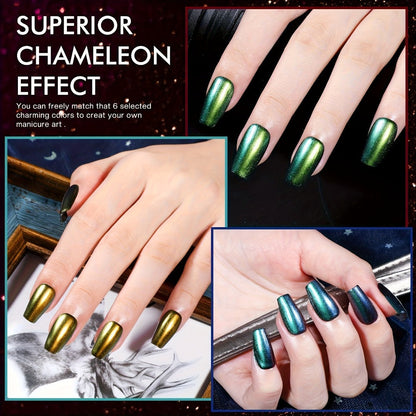 Six-Piece Holographic Nail Polish Set with Metallic Rainbow Shimmer Shades in 0.25 oz Air-Dry Bottles