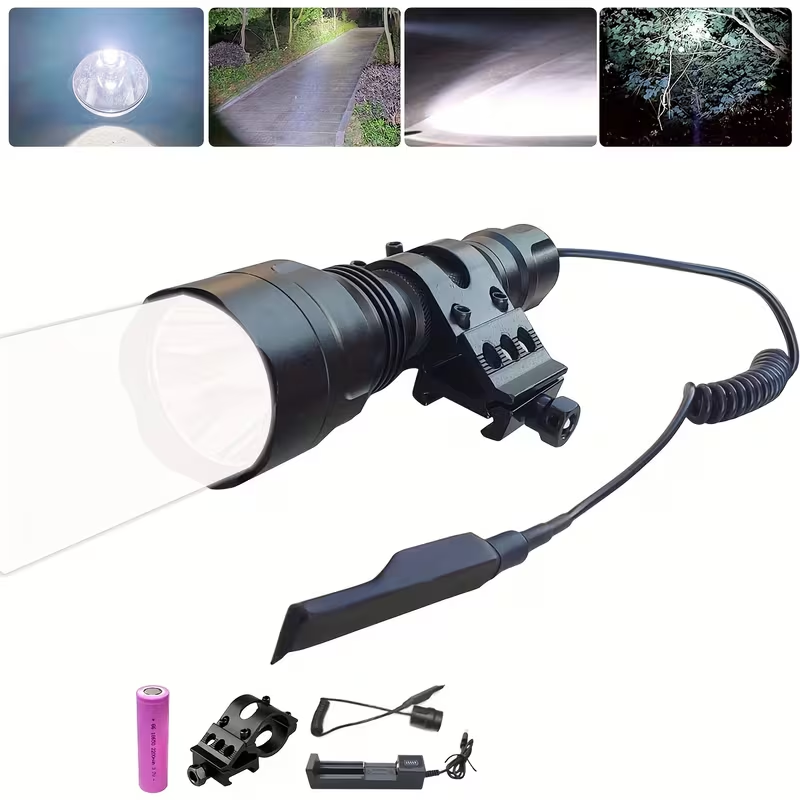Night Hunting Flashlight with Remote Control Switch – 350 Yards High Power Green Red White Light, 18650 Rechargeable, Multiple Mounts for Hunting, Fishing, Camping & Beekeeping, Best Gift for Men