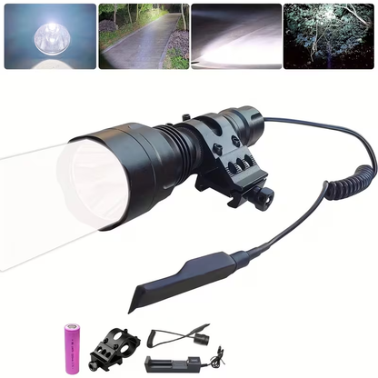 Night Hunting Flashlight with Remote Control Switch – 350 Yards High Power Green Red White Light, 18650 Rechargeable, Multiple Mounts for Hunting, Fishing, Camping & Beekeeping, Best Gift for Men