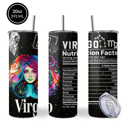 Zodiac Tumbler 20oz Stainless Steel Insulated Travel Cup with Lid & Straw Horoscope Coffee Mug All 12 Signs Hot Cold Drinks Gift Birthday Halloween Christmas