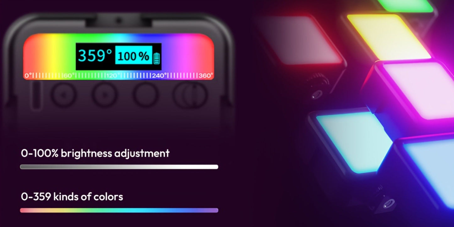 ULANZI VL49 RGB Video Light 360° Full Color LED Camera Light Panel - 2000mAh Rechargeable Dimmable Photography Lighting with 3 Cold Shoe Mounts & Magnetic Attachment for Portrait Studio Content Creation