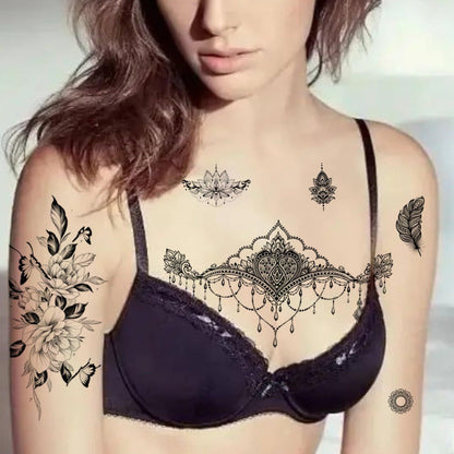 Large Temporary Tattoos for Women 60+ Pcs, 10 Realistic Waterproof Fake Tattoo Stickers for Chest Neck Underboob Arm Shoulder, Bold Body Art Designs for Festival Rave Pool Party Bachelorette Gift