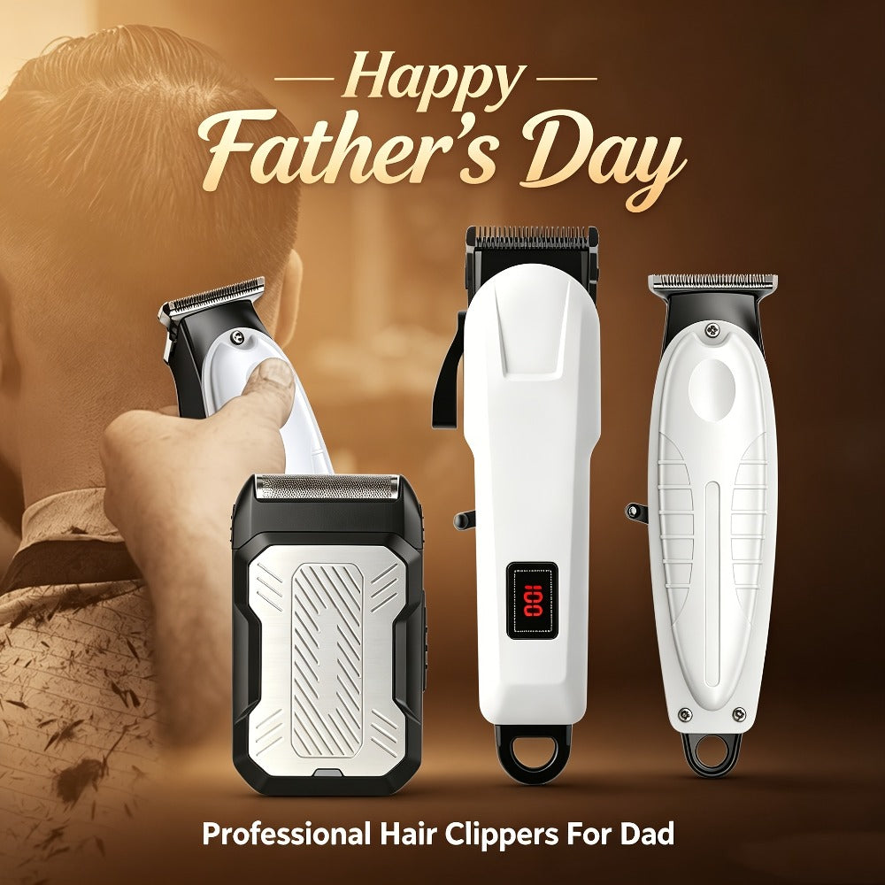 Hair Clippers & Trimmers White Grooming Set with LCD Screens, USB-C Charging and One, Two or Three Pieces