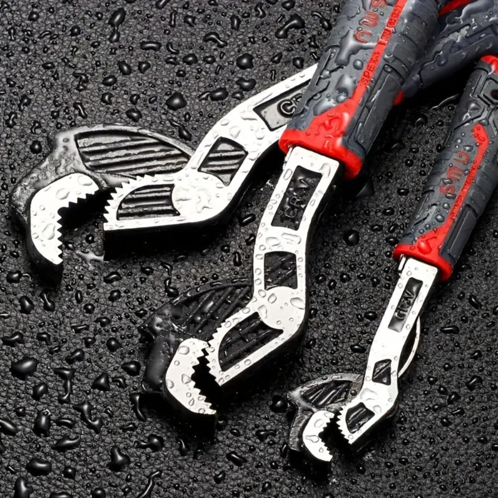 Four-Piece Self-Adjusting Wrench Set in 6-, 8-, 10- and 12-Inch Sizes with Cr-V Material Marking