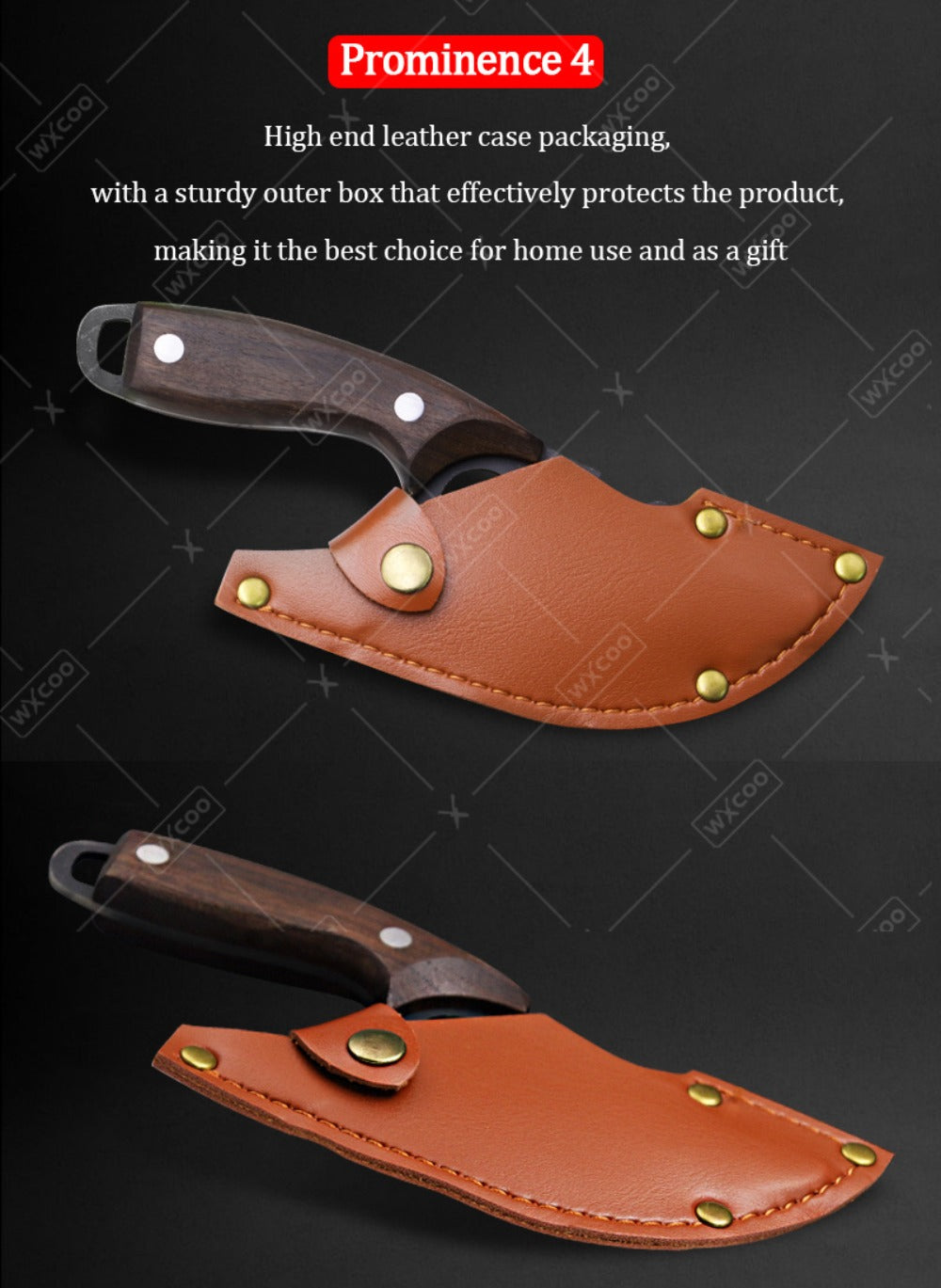 Kitchen Knife Set by WXYCOO, 3- or 4-Piece 5Cr15MoV Steel Hammered Blades with Curved Wood Handles