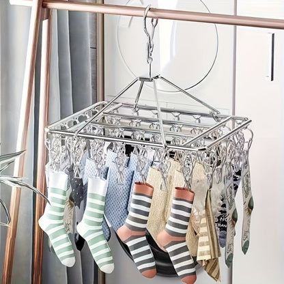 Stainless Steel Hanging Laundry Drying Rack with Square or Round Frame and 30, 40 or 50 Garment Clips