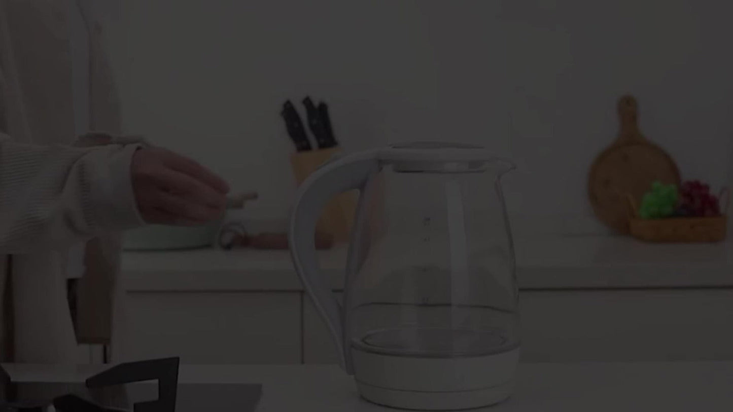 Glass Electric Kettle 1200W Fast Boiling – 57.48oz Tea Kettle with LED Indicator, Auto Shut-Off & Boil-Dry Protection, Elegant Transparent Design for Kitchen, Office & Camping