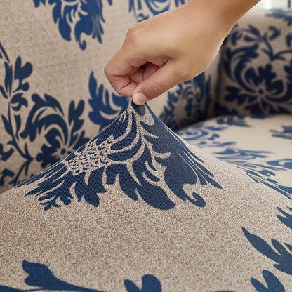 Sofa Slipcover, Dark Blue Stretch Cover with Ruffle Skirt, Fixed Rod and One-to-Four-Seat Options