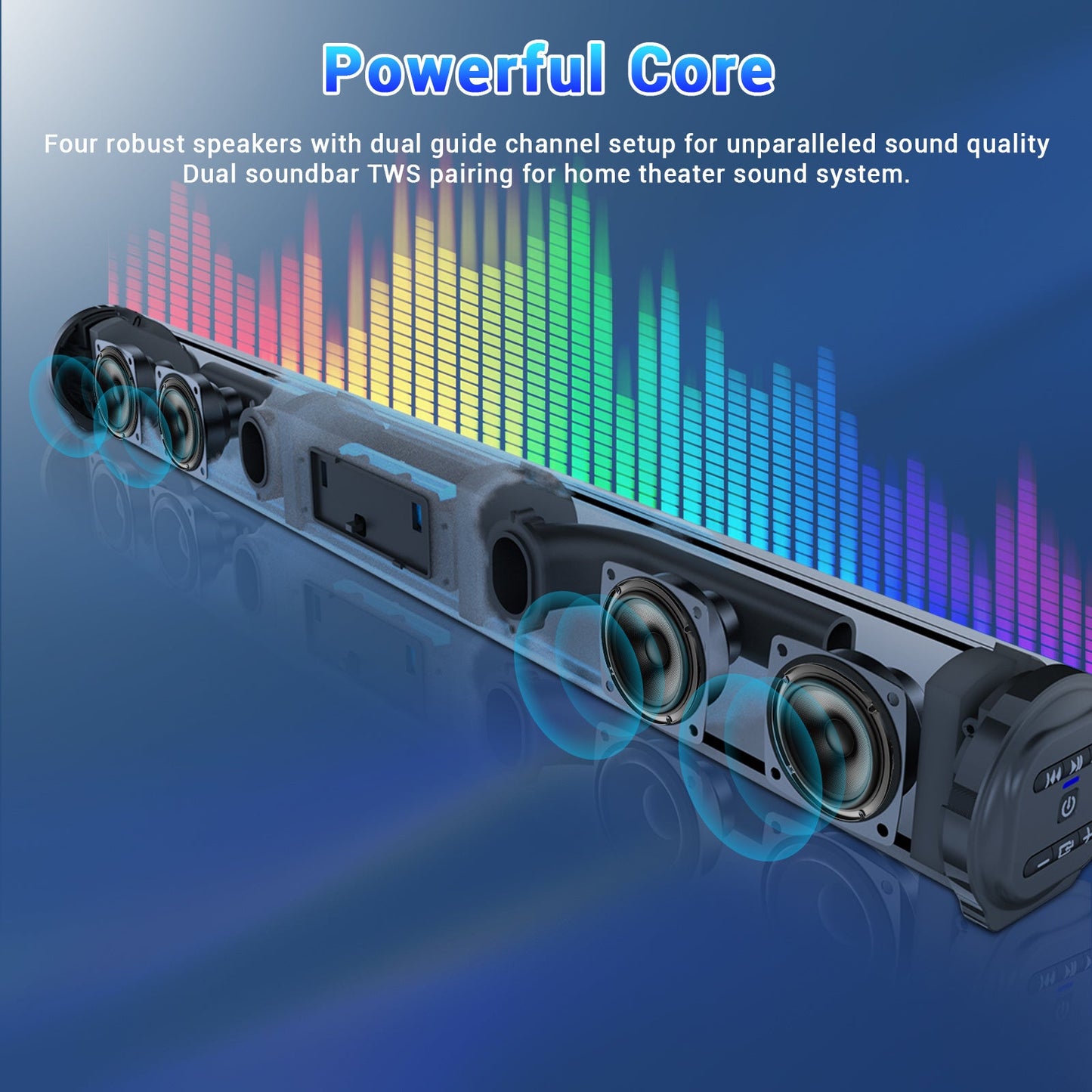 Detachable 21.65-Inch TV Soundbar with TF, AUX, USB and RCA Inputs, FM Radio and Black Finish