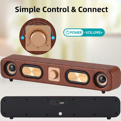 Retro Wood Grain Bluetooth Speaker Dual 2-Inch Woofers 10W Wireless Desktop Soundbar TF AUX USB Hands-Free Calling 2400mAh for PC Laptop Tablet Smartphone