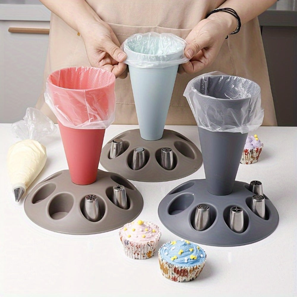 17-Piece Piping Bag Holder and Icing Nozzle Set for Cakes, Cupcakes, Cookies and Home Baking