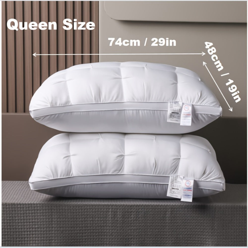Pillow Set in 2 or 4 Pieces with Quilted Square Profile, Polyester Fill and White or Gray Covers