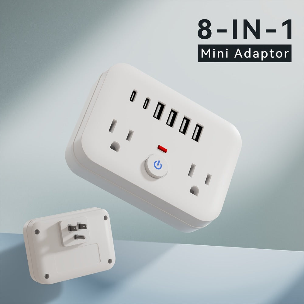 Surge Protector Power Strip 8-in-1 Mini Wall Adapter with 2 AC Outlets, 4 USB-A, 2 USB-C and One or Two-Pack Options