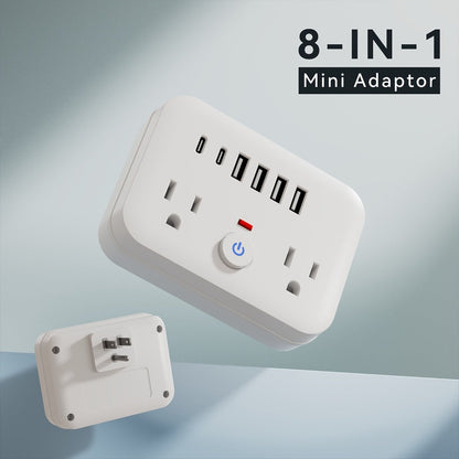 Surge Protector Power Strip 8-in-1 Mini Wall Adapter with 2 AC Outlets, 4 USB-A, 2 USB-C and One or Two-Pack Options