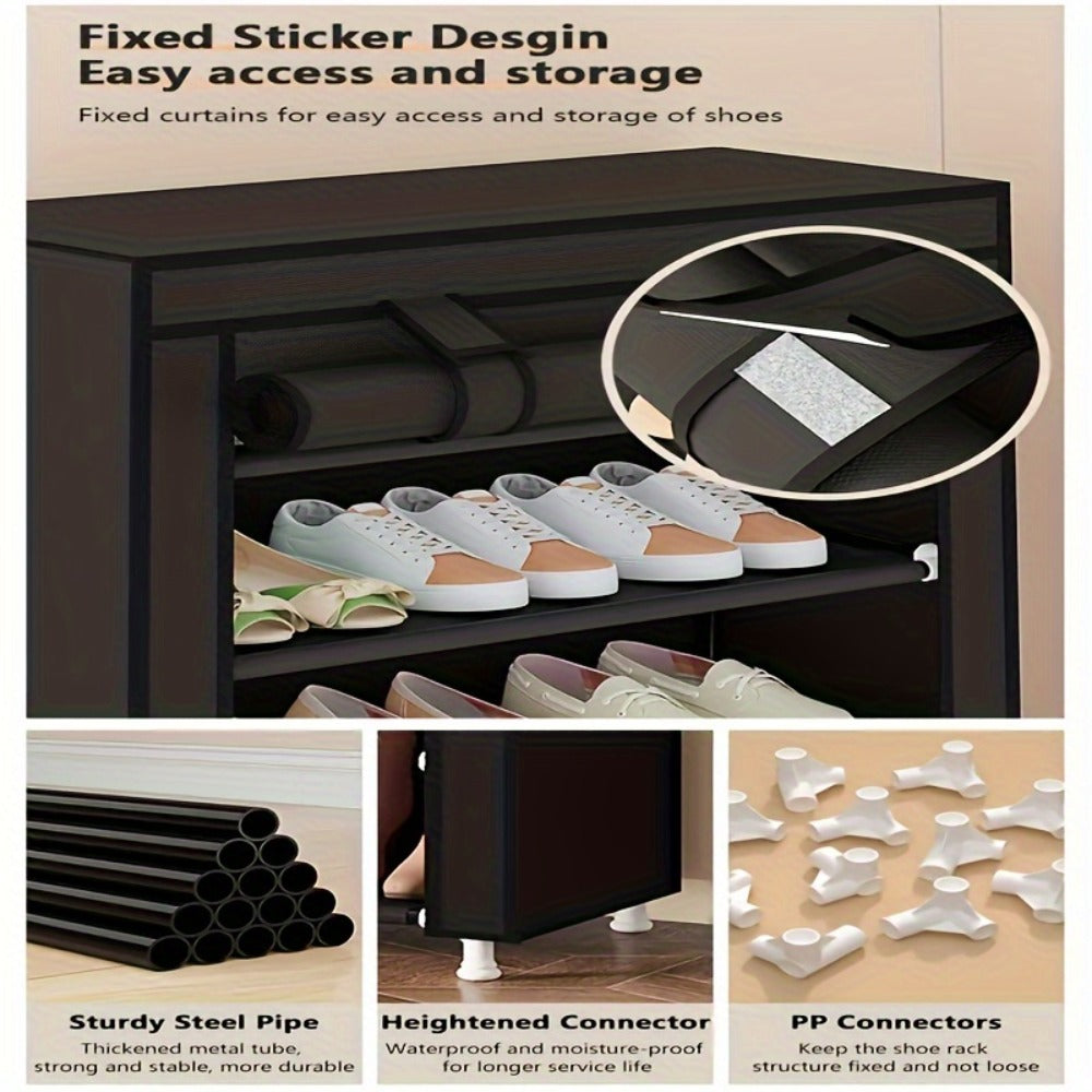 10-Layer Shoe Rack with Dust Cover – Non-Woven Portable Shoe Cabinet Organizer for Entryway, Bedroom & Dormitory Storage