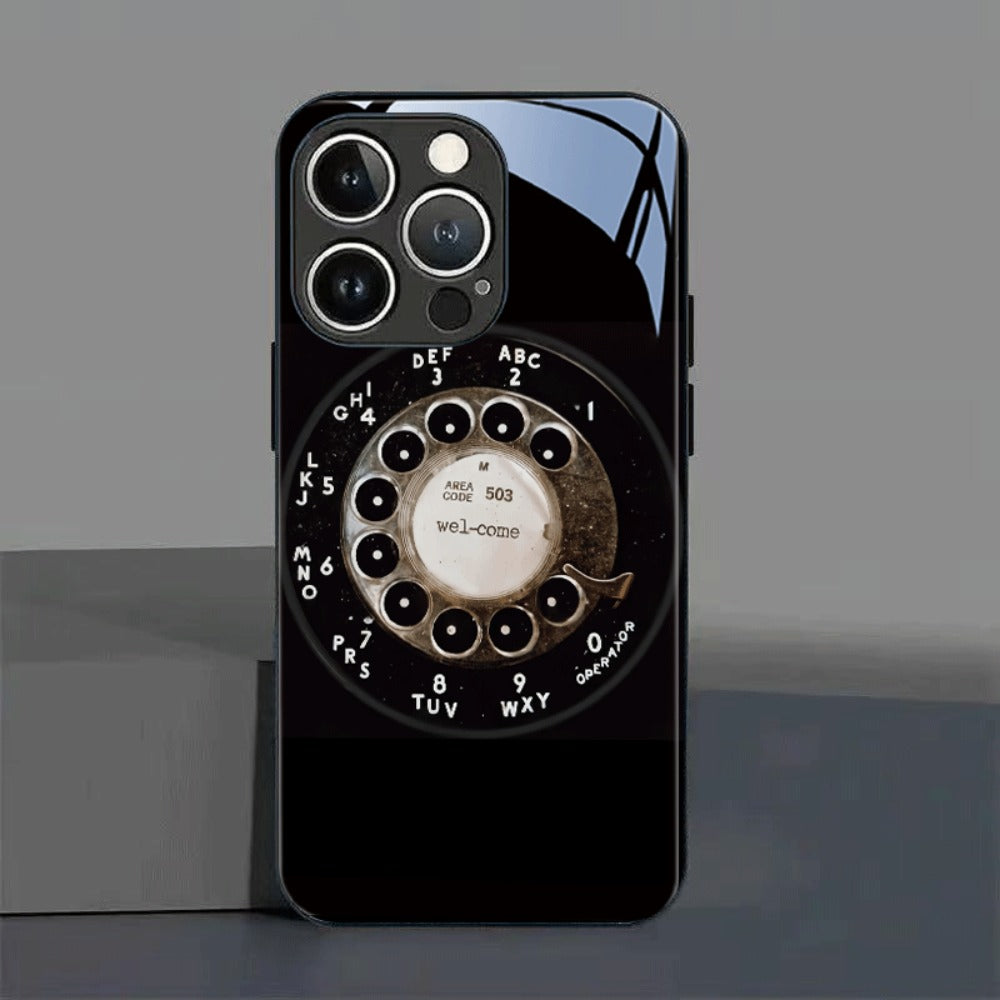 Vintage Rotary Dial Tempered Glass Phone Case for iPhone 17 Pro Max 16 15 14 13 12 Pro Max Plus Mini X XS XR – Retro Aesthetic Hard Cover Slim Fit Shockproof
