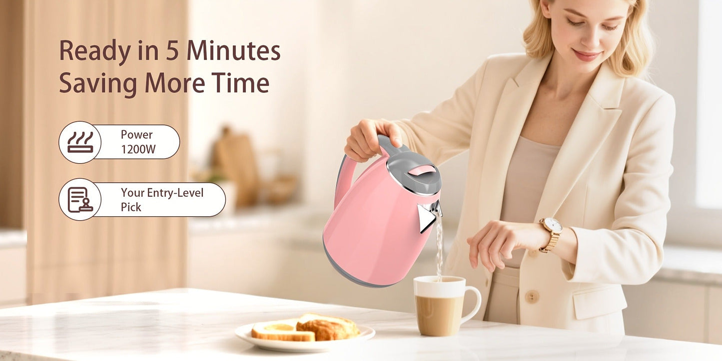 PANCERKA 1.8L Electric Kettle with 1000W Heating and Stainless Steel Interior in Pink or White