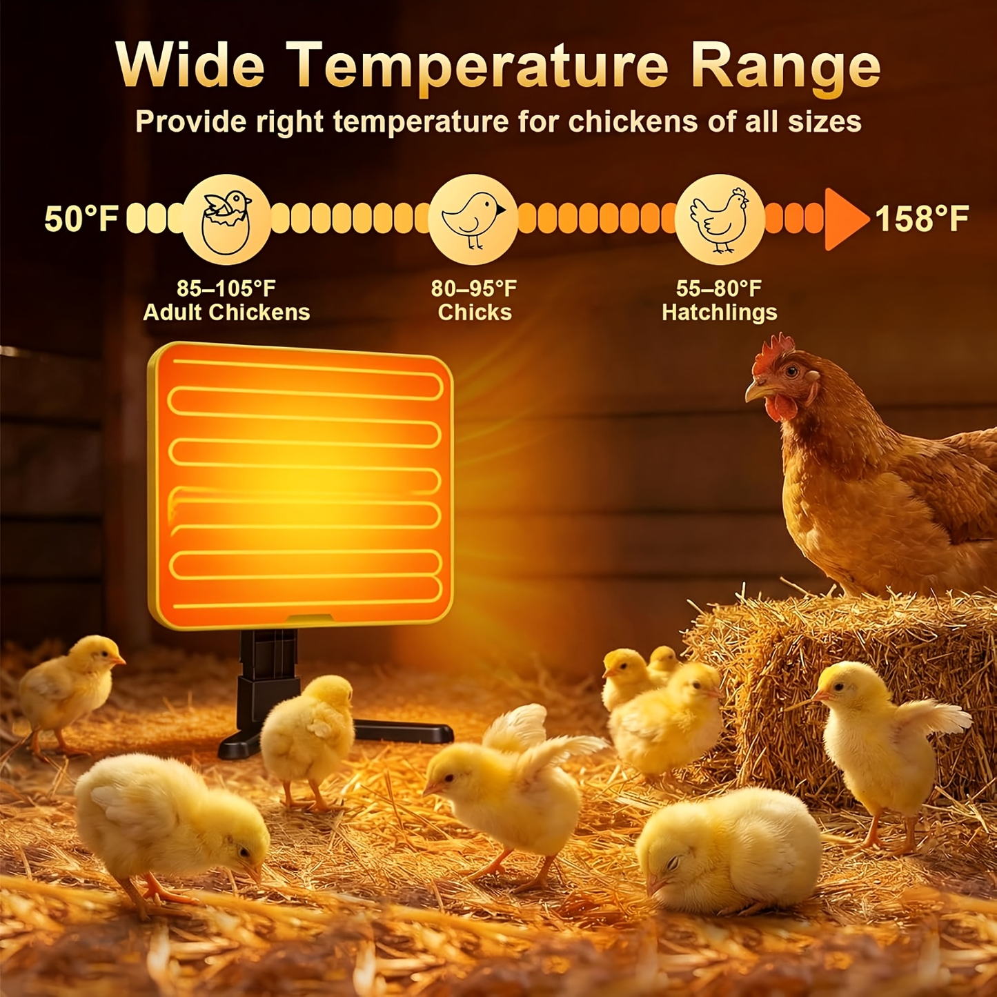 Chick Brooder Heating Plate with Adjustable Height & Angle, Digital Temp Control for Chicken Coop