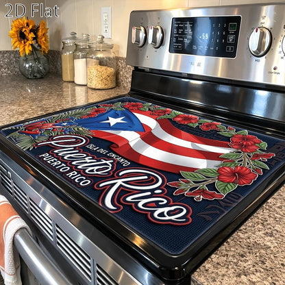 Puerto Rico Flag and Floral Stove Protector Mat, 28.35 x 20.47 Inches with Rectangular Format