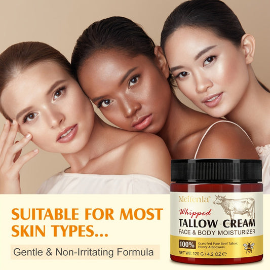 Whipped Tallow Cream 120g Grass-Fed Beef Tallow Honey Beeswax Moisturizing Face Body Hand Cream All Skin Types No Artificial Fragrance Skin Barrier Support