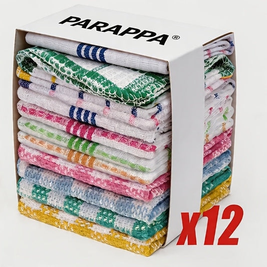 Kitchen Dish Cloths Set 12 Pcs – Super Absorbent Waffle Weave Dishwashing & Scrubbing Towels, Christmas Holiday Plaid Pattern, Assorted Colors, 12x12 Inch Reusable Cleaning Cloths