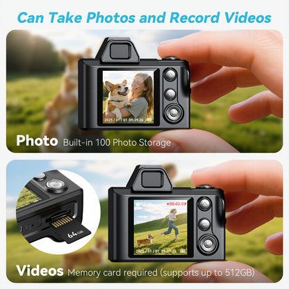 Mini Pocket Camera Retro Vintage Thumb Size with LED Flash, Multiple Filters & 64GB Memory Card