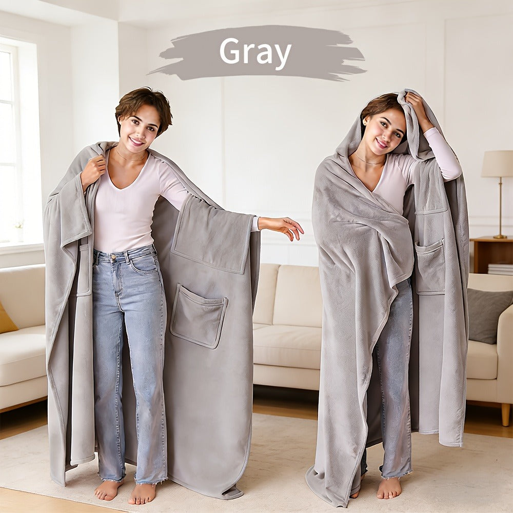 Shawl-Style Wearable Blanket with Inner Pocket, 177 x 154cm Pictured Size and Three Color Options