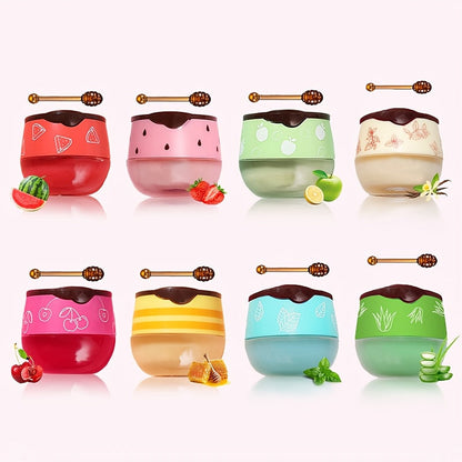 Vitamin E Lip Balm Set 8 Pcs Honey Pot Design — Propolis Overnight Hydration, 8 Flavors Honey Strawberry Watermelon Mint Aloe, Moisturizing Lip Treatment Gift for Women Girls & Beauty Lovers