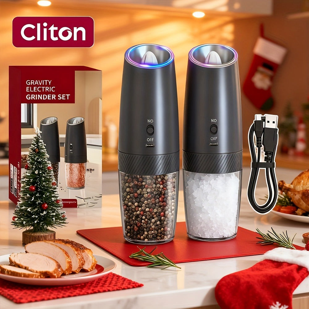 Gravity-Activated Electric Spice Grinder with LED Ring, Adjustable Grind and USB-C or Two-Piece Options
