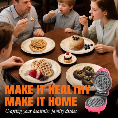 Compact Four-in-One Waffle Maker with Removable Round Plates in Graphite, Red or Blue Checkout Colors