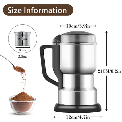 300W-Labeled Electric Coffee Grinder with Eight-Blade Assembly, 400ml Stainless Cup and Silver Finish