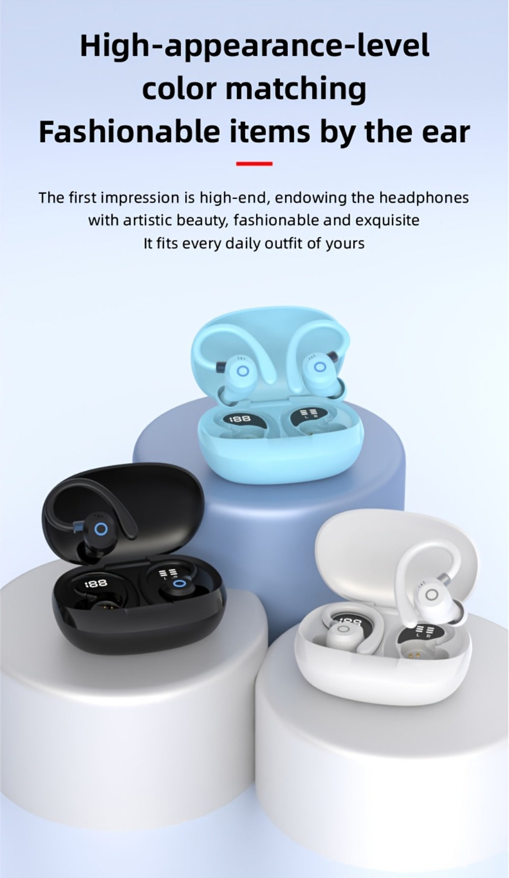 Wireless Earbuds HiFi Stereo with Active Noise Canceling, LED Display, Touch and Fast USB Charging
