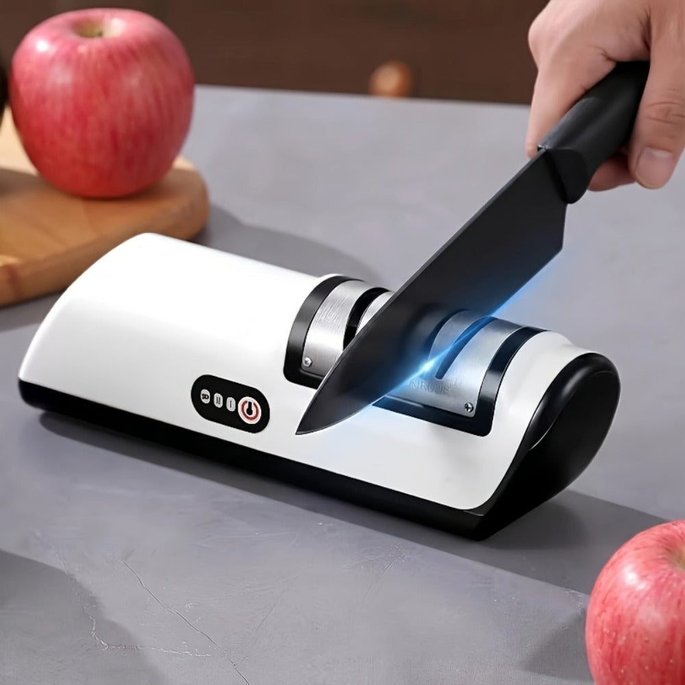 USB-Rechargeable Electric Knife Sharpener with Two Guided Slots in Upgraded Black or Yellow Models