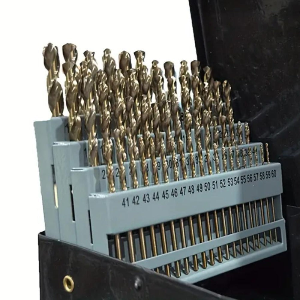 60-Piece Wire-Gauge Cobalt Drill Bit Set in Sizes 1 Through 60 with Indexed Storage Case for Metalwork