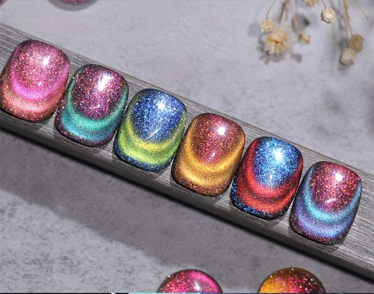 Cat Eye Gel Polish Set 6pcs BORN PRETTY Double Light Reflective Magnetic - Sparkling Rainbow Glass Cat Eye Effect Soak Off UV LED Gel 10ml Each Long Lasting Salon & Home DIY Manicure Kit for Women
